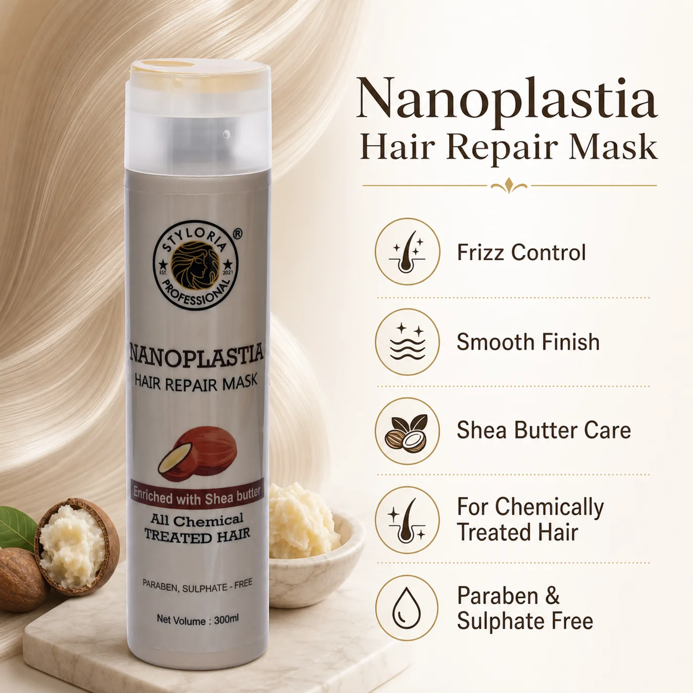 Styloria Professional Nanoplastia Hair Repair Mask 300 ml, image 3