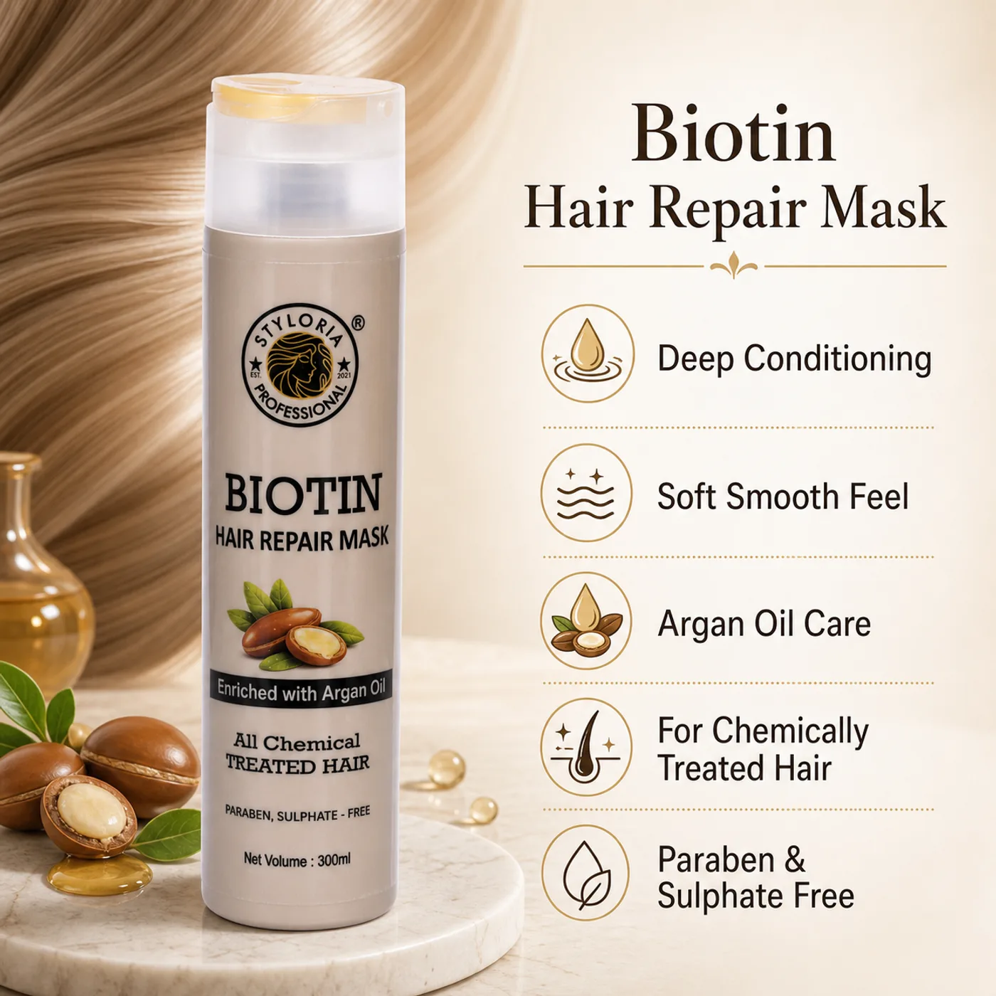 Styloria Professional Biotin Hair Repair Mask 300 ml, image 3