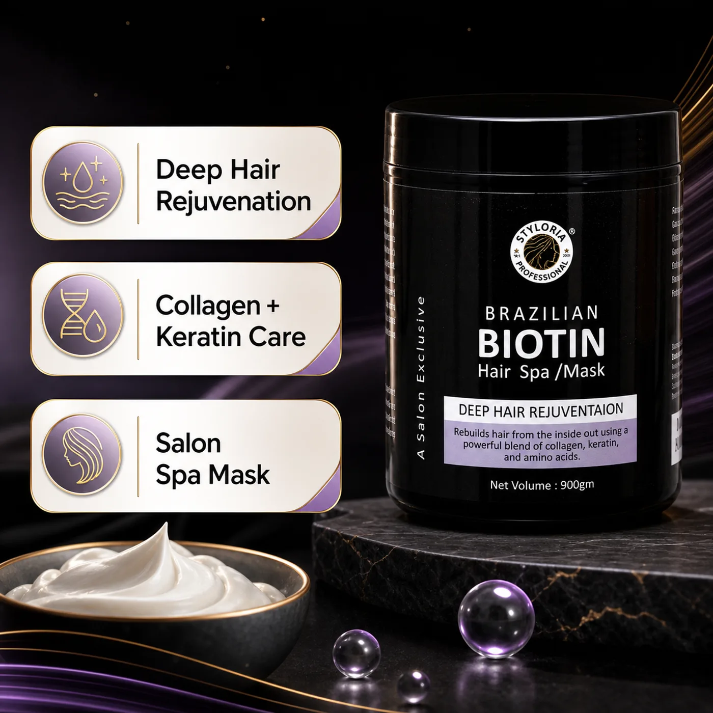 Styloria Professional Brazilian Biotin Hair Spa 900 g, image 3
