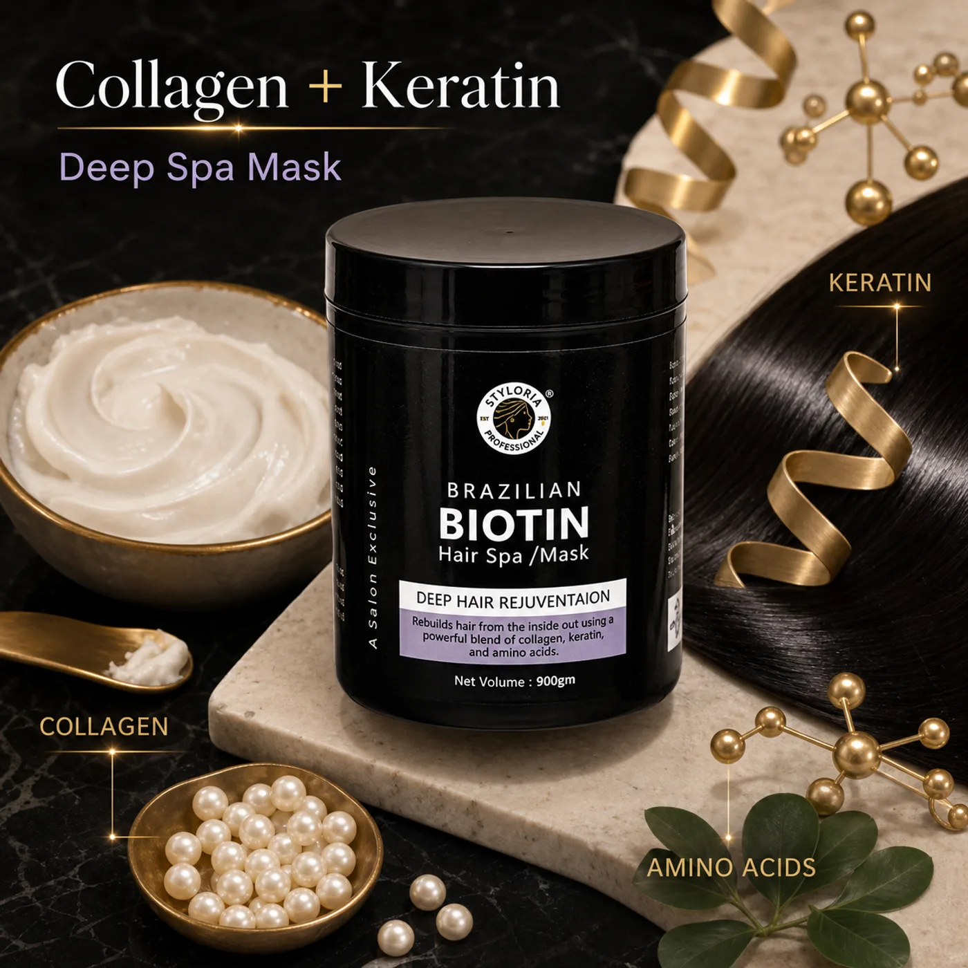 Styloria Professional Brazilian Biotin Hair Spa 900 g, image 4