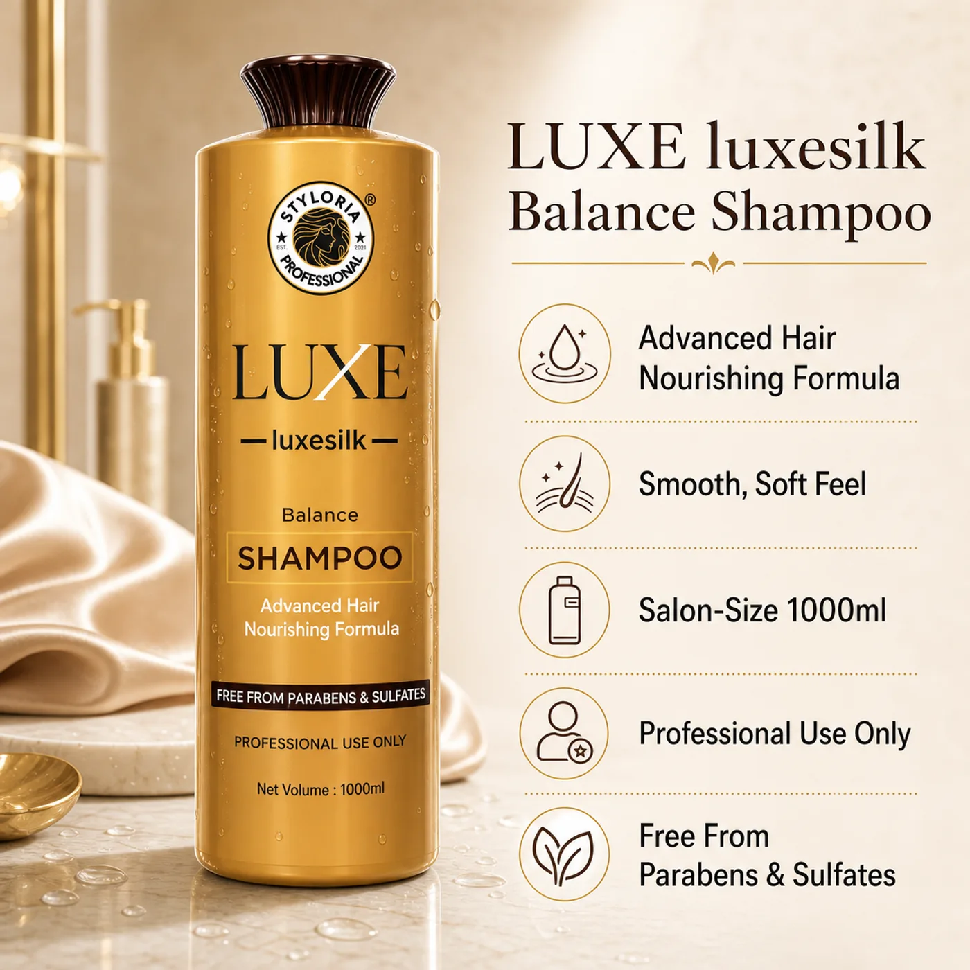 Styloria Professional Luxe Luxesilk Balance Shampoo 1000 ml, image 3