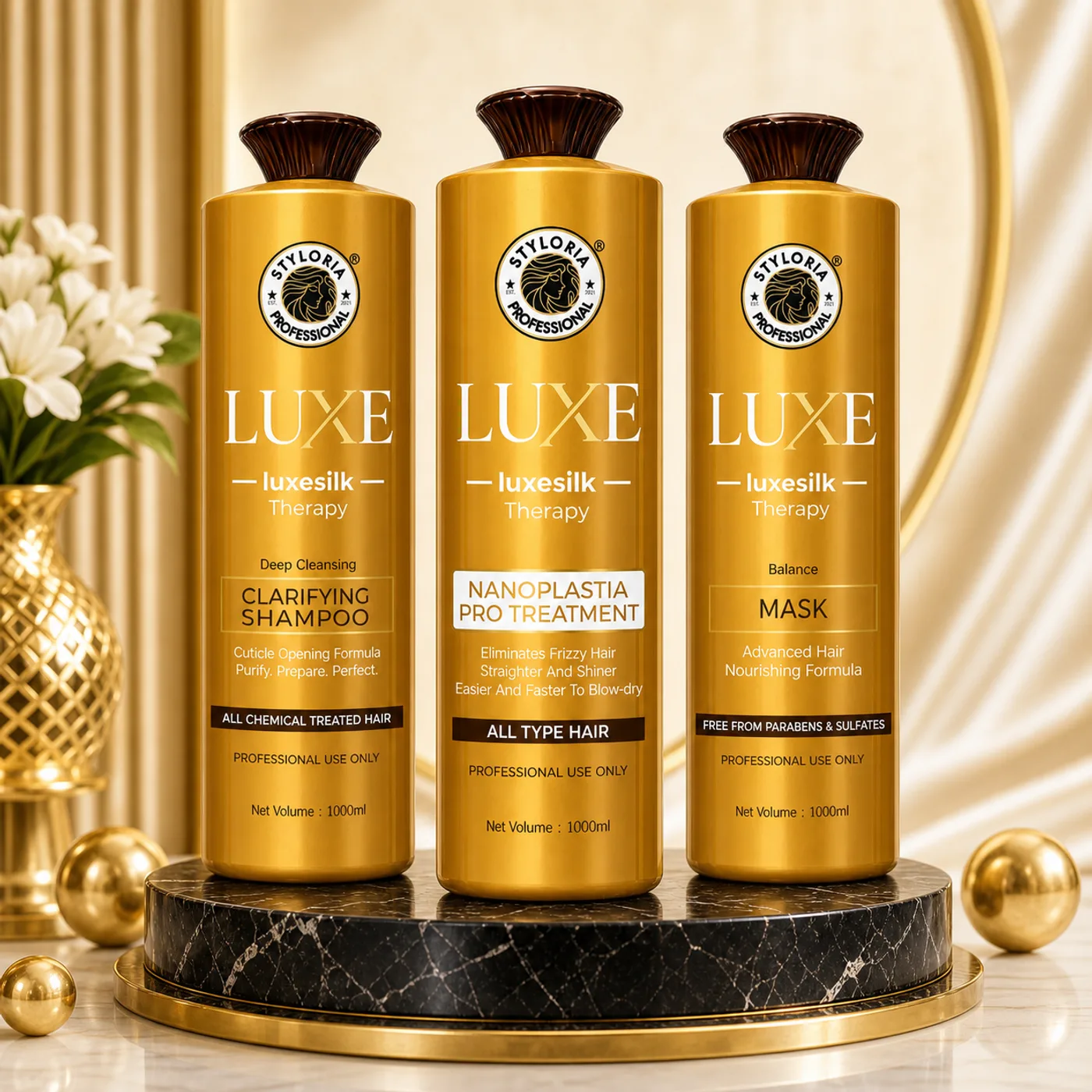 Luxe Luxesilk one-litre salon bottles