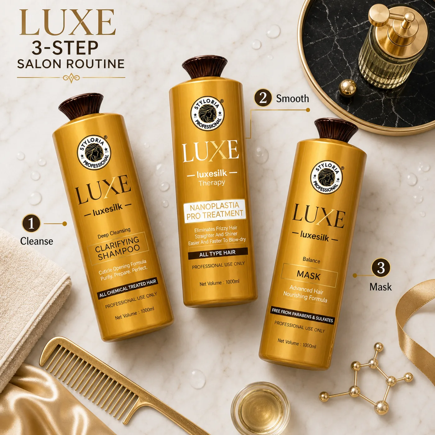 Styloria Professional Luxe Salon Smoothness Kit 3 × 1000 ml, image 4