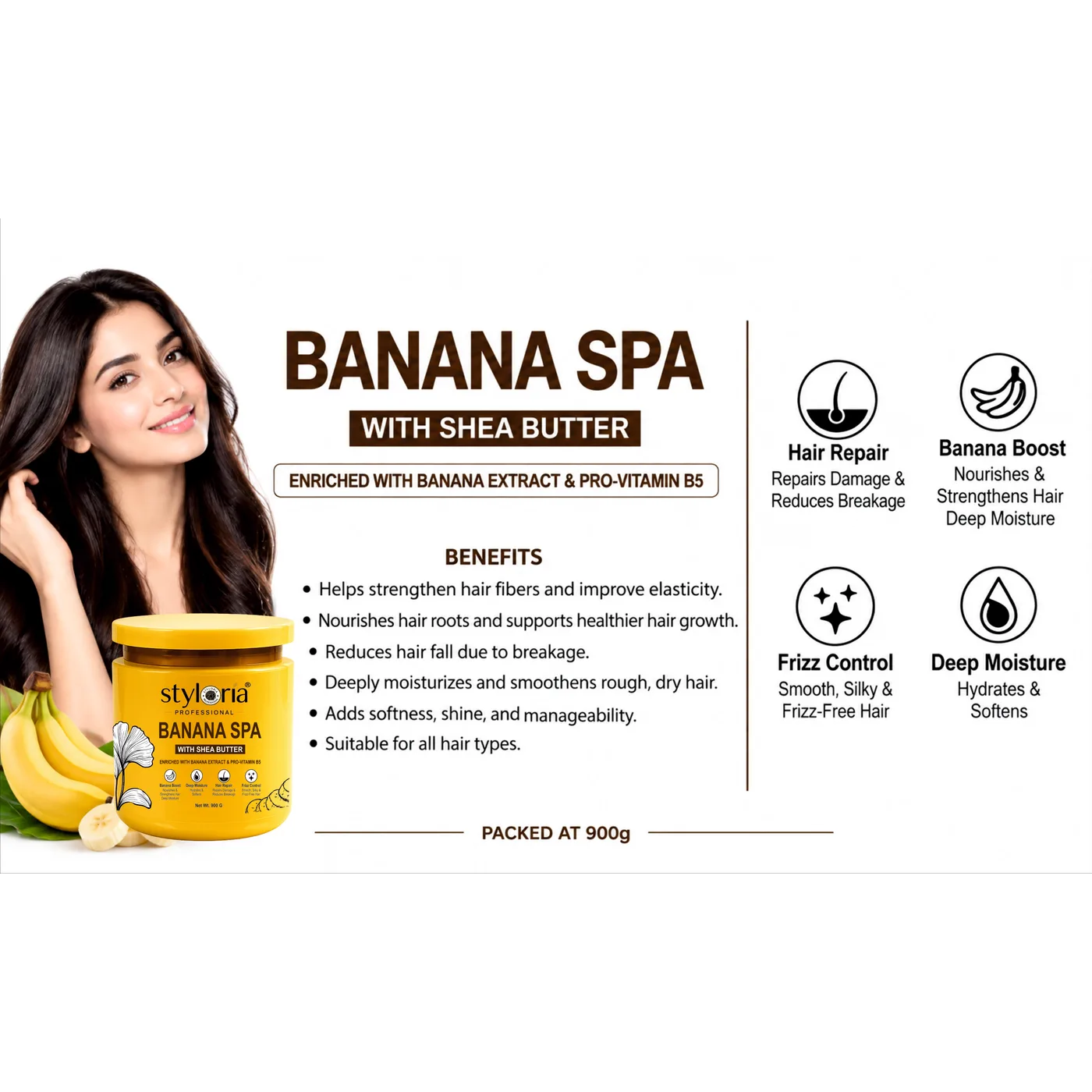 Styloria Professional Banana Hair Spa with Shea Butter 900 g, image 3