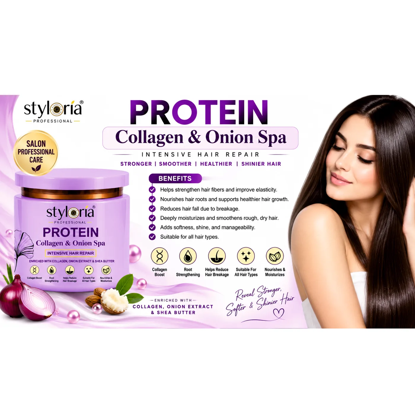Styloria Professional Protein Collagen & Onion Hair Spa 900 g, image 3