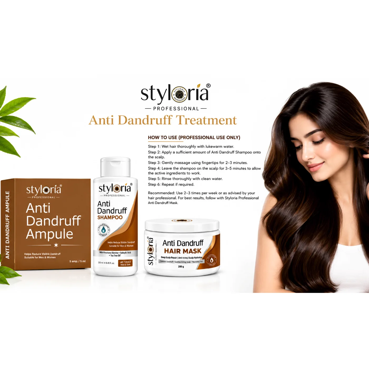 Styloria Professional Anti Dandruff Treatment Kit Ampoule + shampoo + mask, image 3