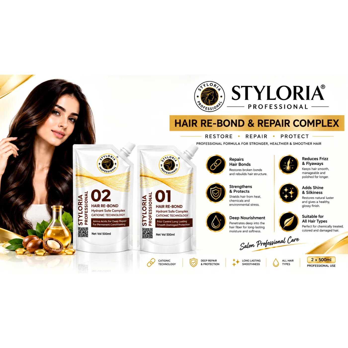 Styloria Professional Hair Re-Bond & Repair Complex 2 × 500 ml, image 3